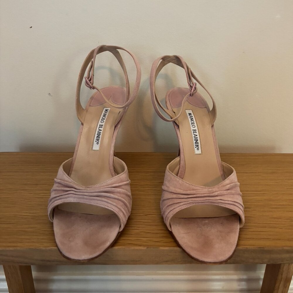 Manolo Blahnik Pink Leather Heels – Size 38 1/2 EU, Pointed Toe Designer Pump